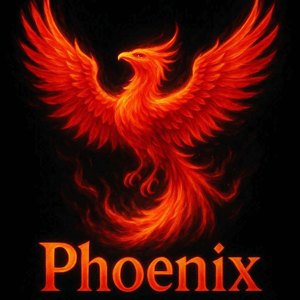make image of phoenix with title, black background emoji