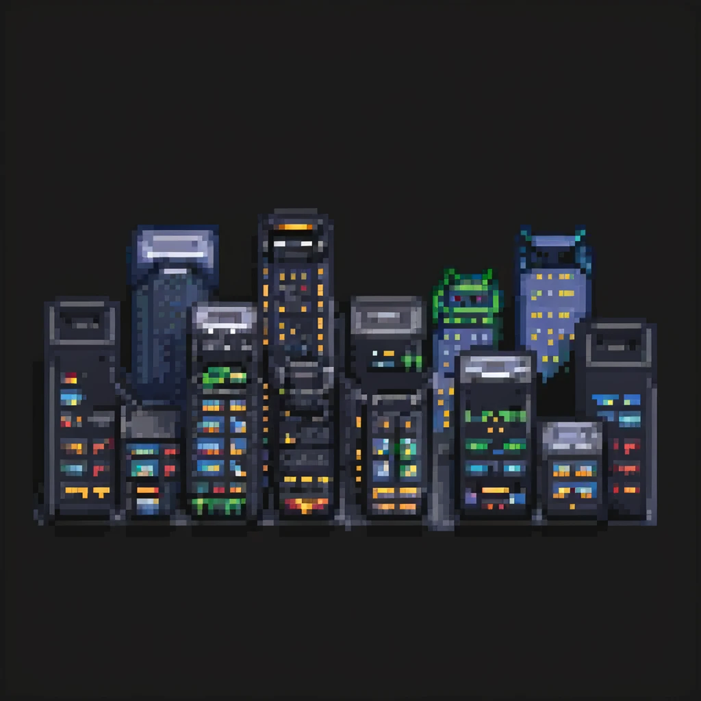 Pixel art night scene of Gotham City. Dark, moody street with a flickering lamppost, trash bins, and a few shadowy human silhouettes. Gritty atmosphere, subtle lighting, cinematic noir vibe. emoji