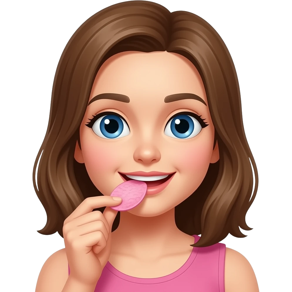 Girl eating pink chips emoji
