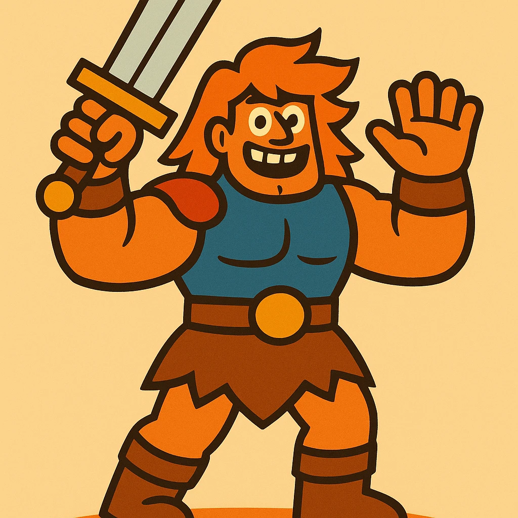 A barbarian waving a sword in greeting emoji