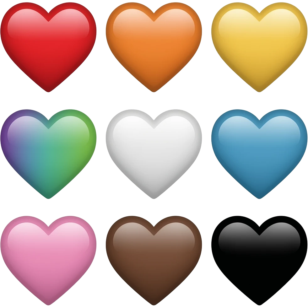 Progress heart red, orange, yellow, green, blue, violet, white, pink, light blue, brown, black emoji