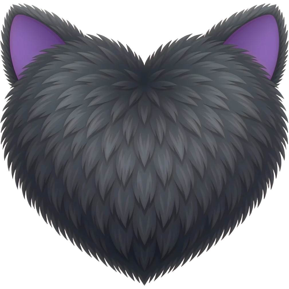 purple black cat ears, black fur heart, no cat, just a heart with fur and with cat ears emoji