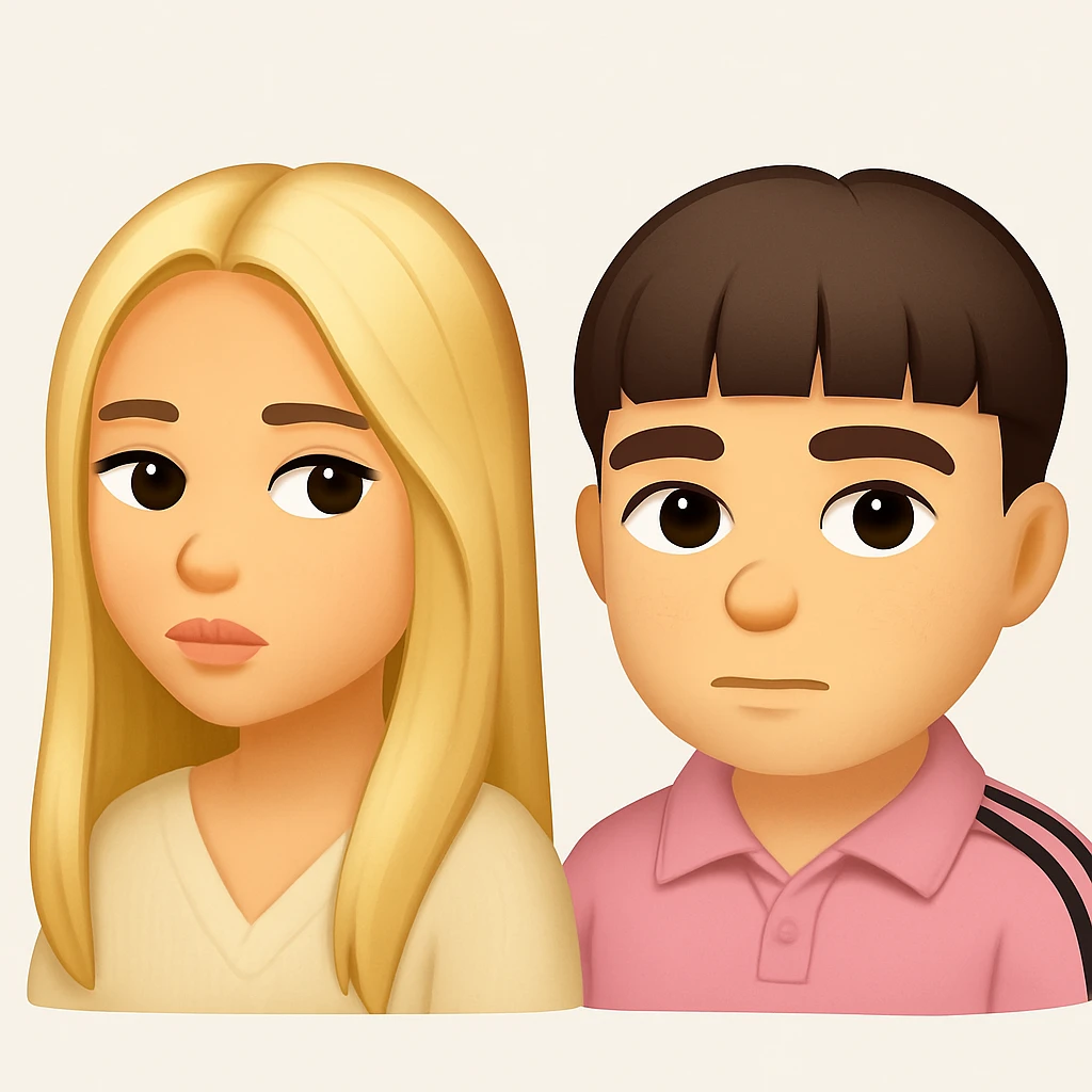 Combine these two images into one emoji with two separate cartoon-style figures, keeping noticeable space between them. Do not alter the original images themselves, just place them side by side in a unified cartoon style. emoji