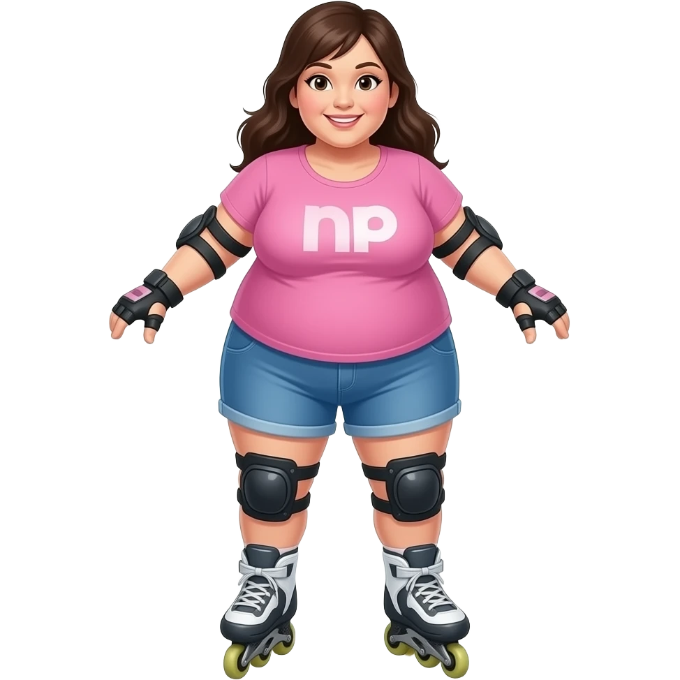 Fat Asian girl on rollerblades with long hair emoji