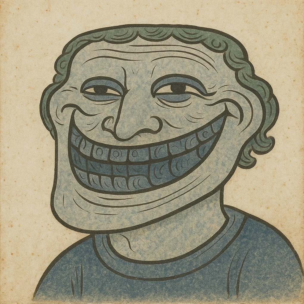 Troll face meme in a vintage style medieval art emoji
