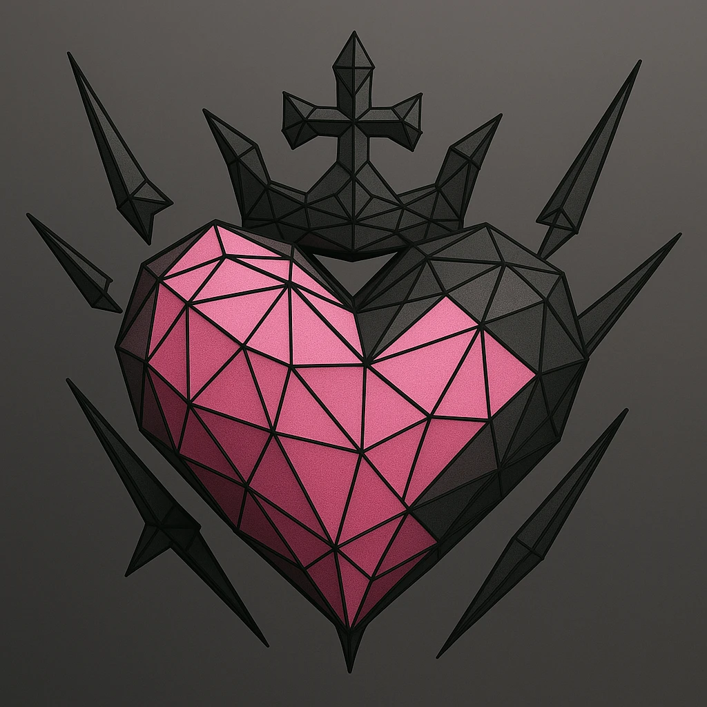 BLACKPINK-inspired gothic object, geometric and edgy, black and pink, low poly wireframe style emoji