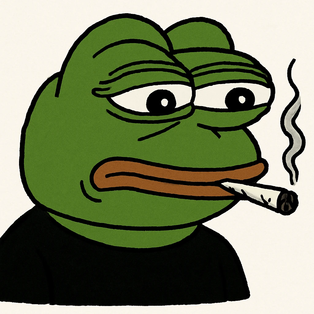 pepe the frog with a black shirt, joint in mouth emoji