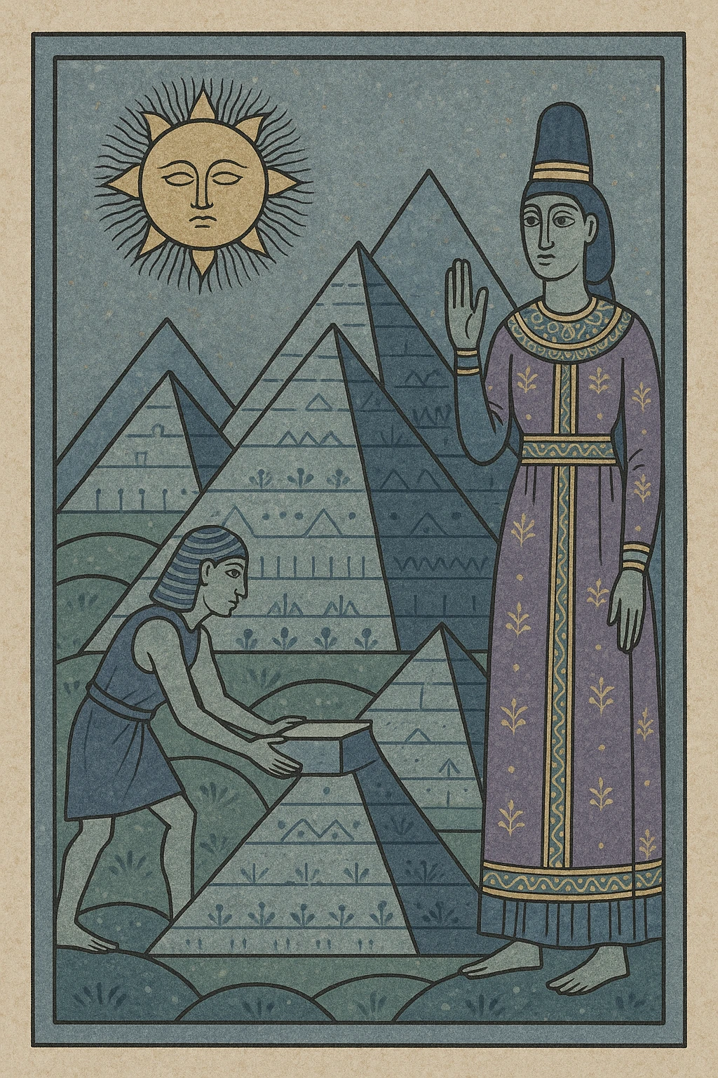 pyramids under the sun, ancient Egypt, sandy landscape, medieval art style emoji