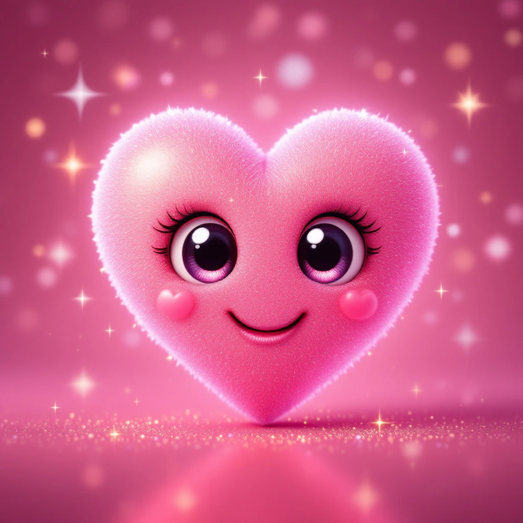 pink heart emoji with sparkles, extra cute, big eyes, blushing cheeks emoji