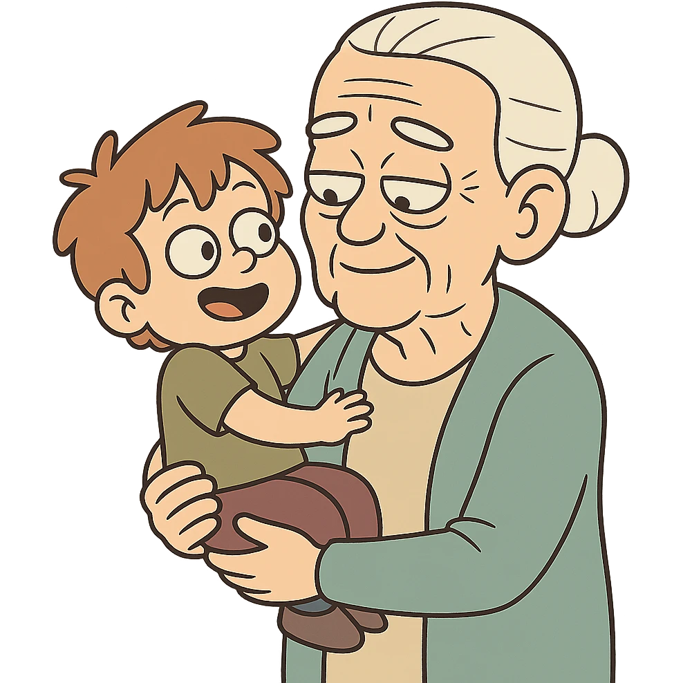 flat toon style old person holding a child in their arms emoji