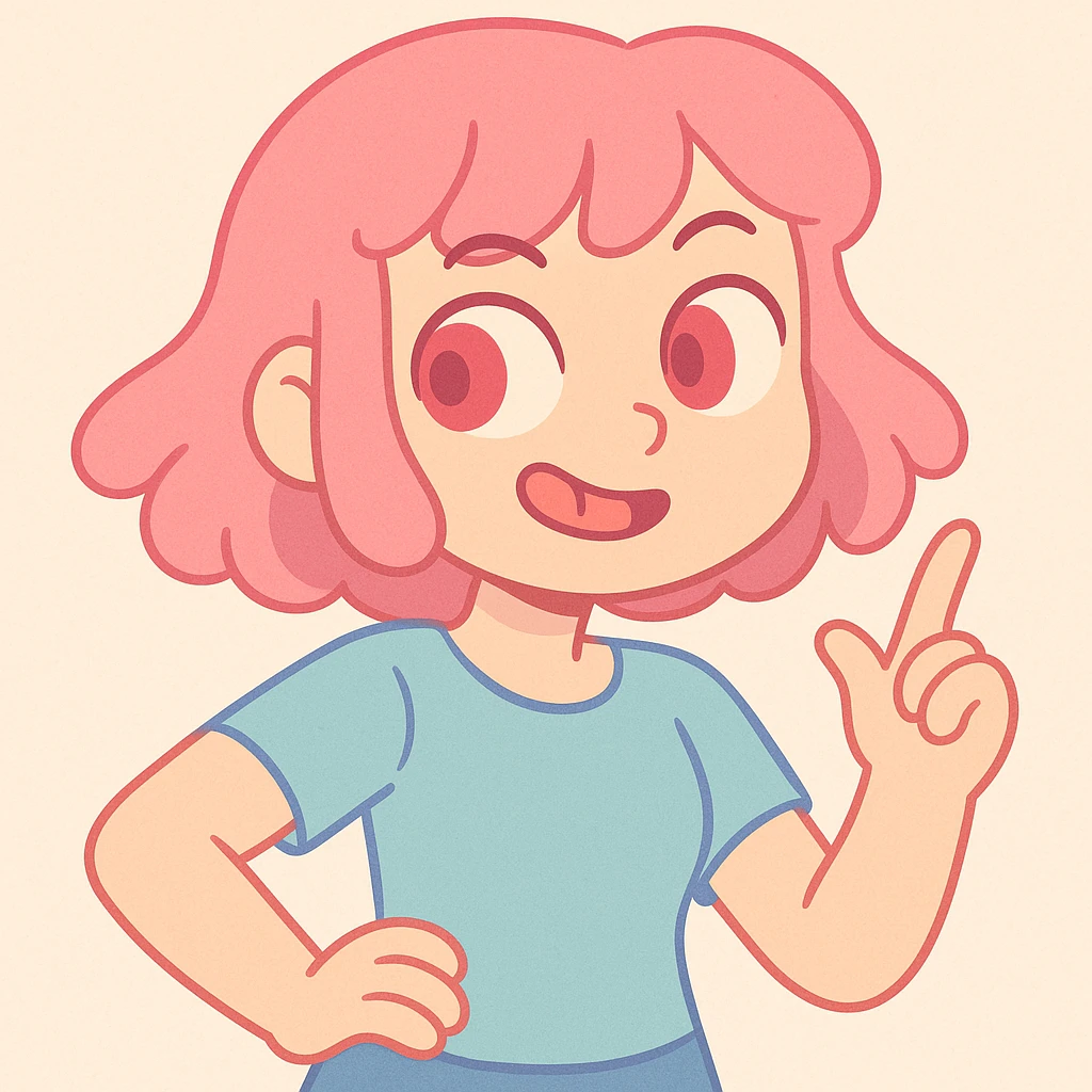 pink haired girl with red eyes, soft pastel art style, gentle and soothing colors emoji