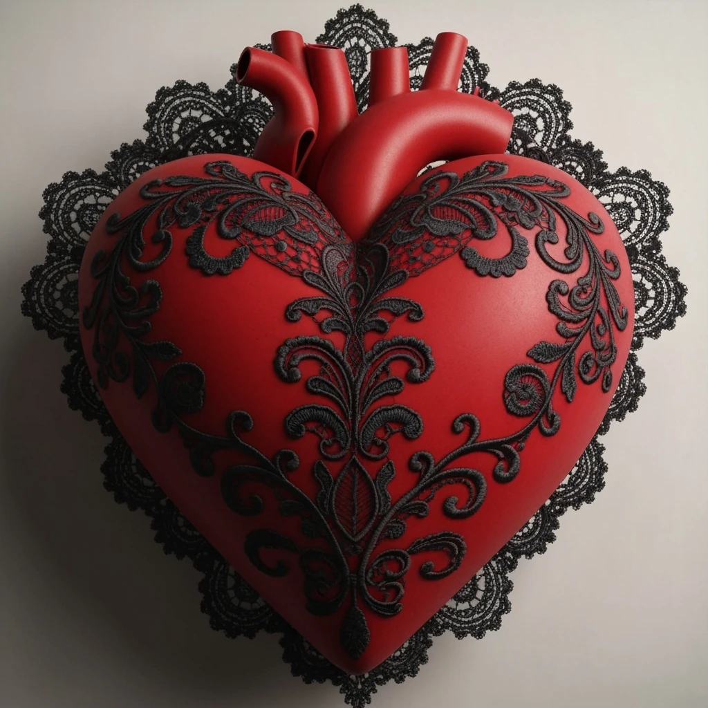 realistic gothic heart with a black lace overlay emoji