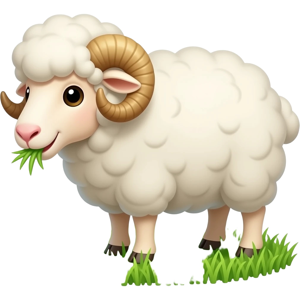 The cartoon ram sheep eating grass emoji