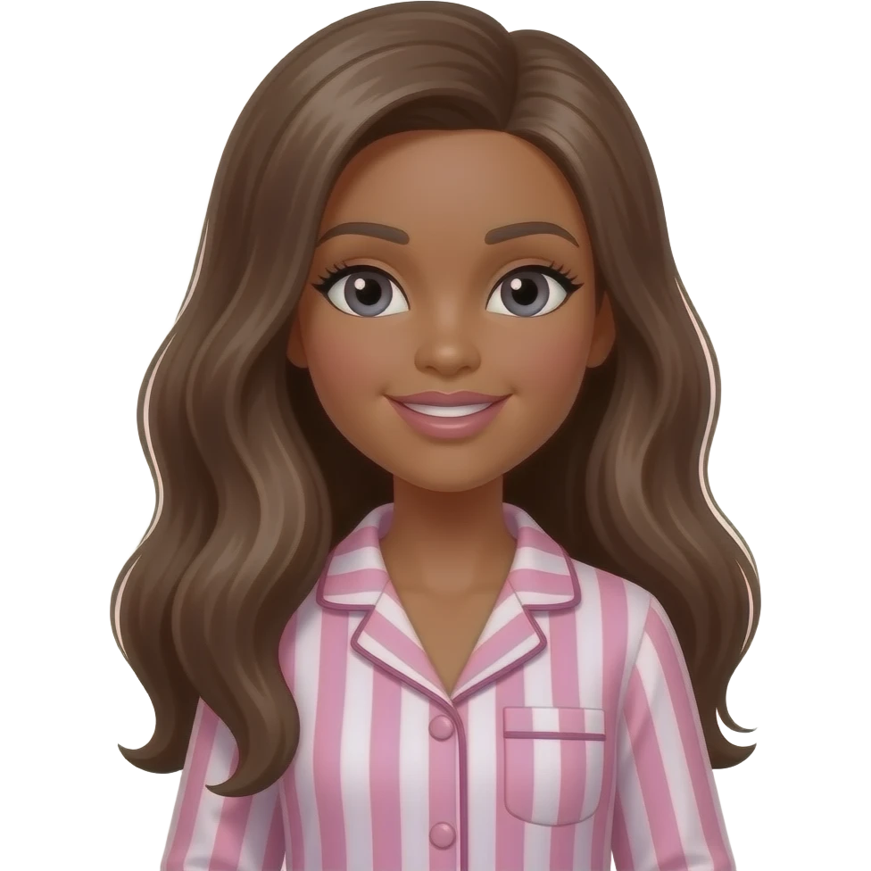 Brown skin brown hair Barbie in pajamas emoji