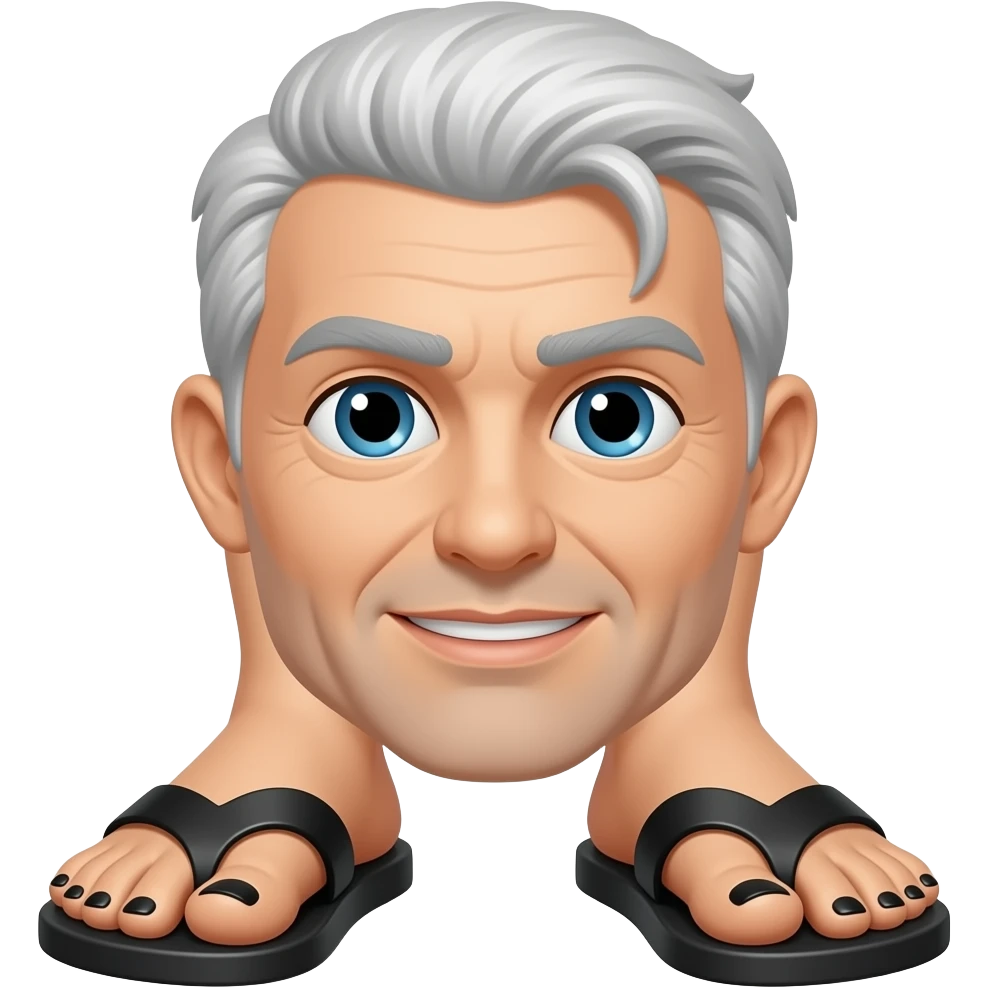 Gray man with black toenails in sandles emoji