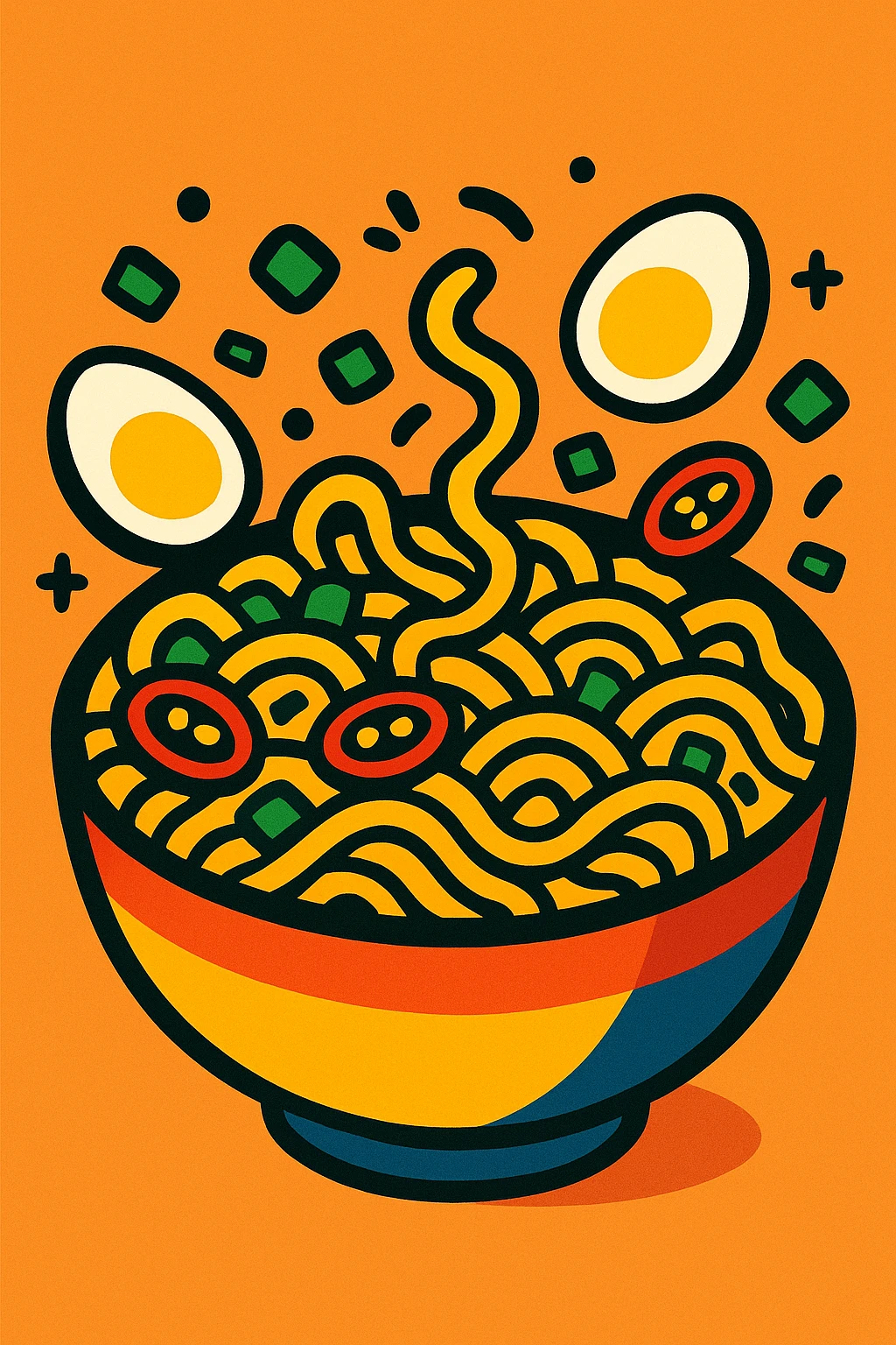 a bowl of noodles, playful style, vibrant toon illustration emoji