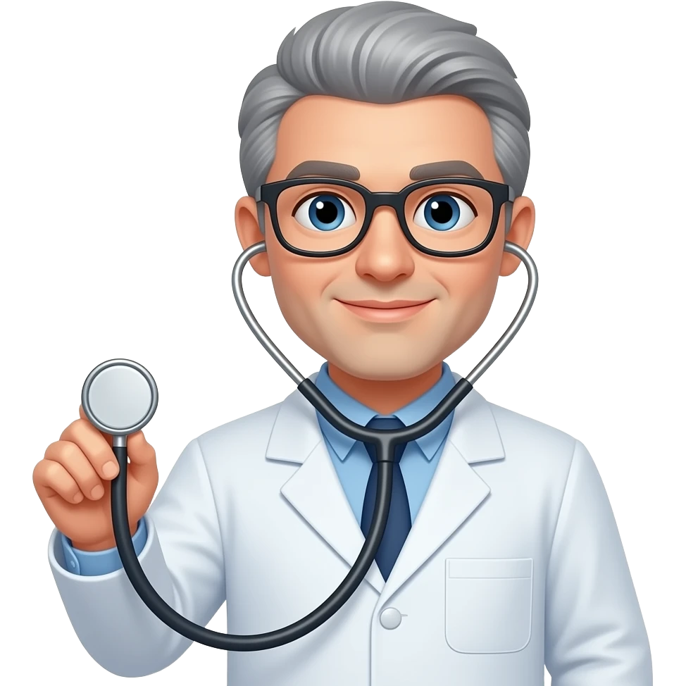 mirror image male doctor grey hair glasses holding stethoscope left handed emoji