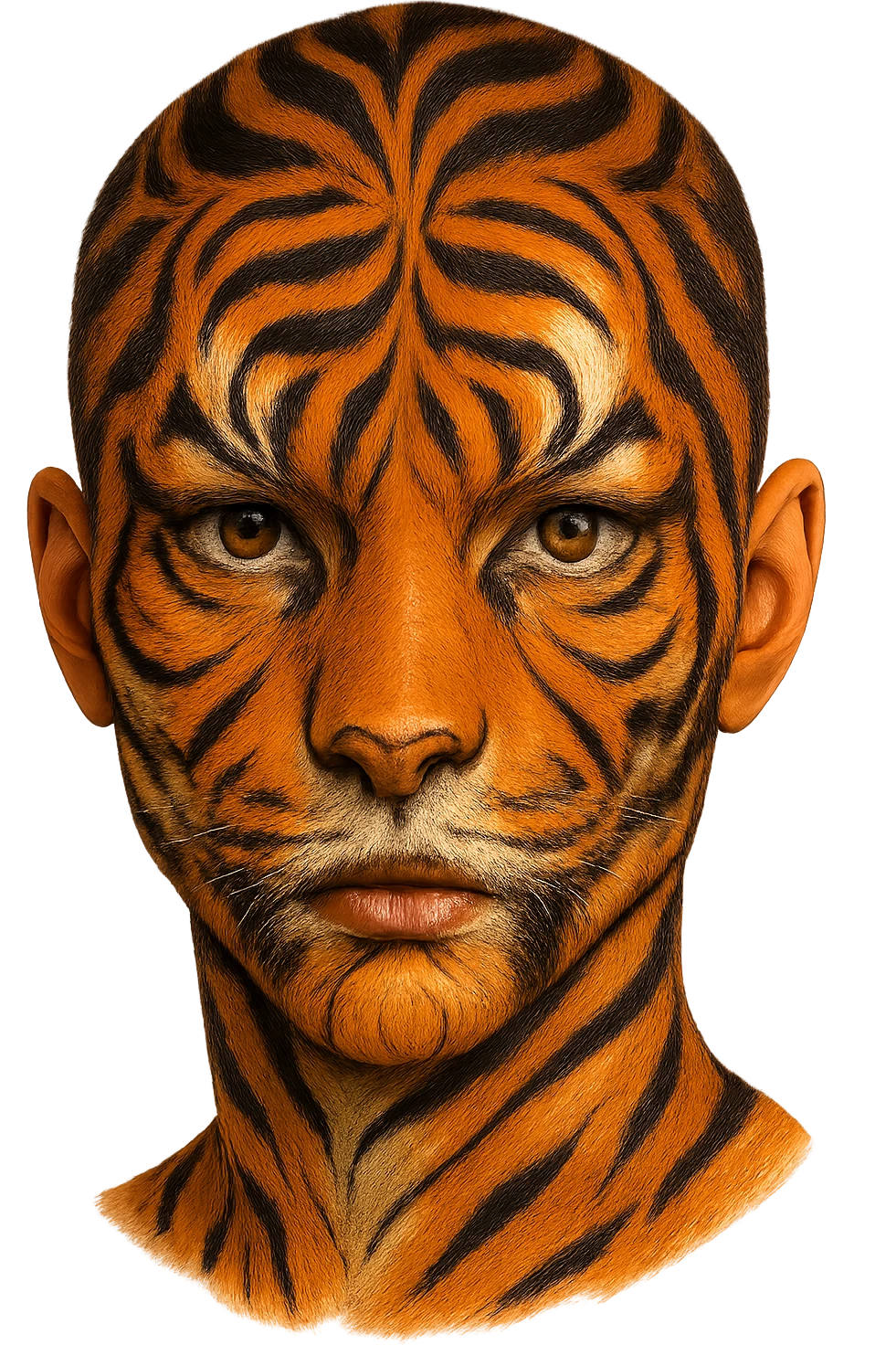 face with orange tiger stripes, digital illustration emoji