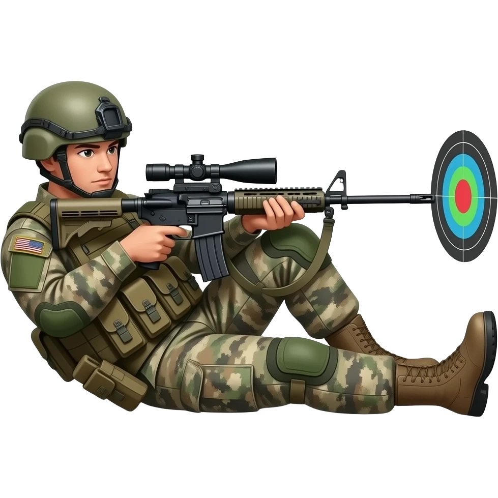 Militar echado en el suelo apuntando con un francotirador emoji