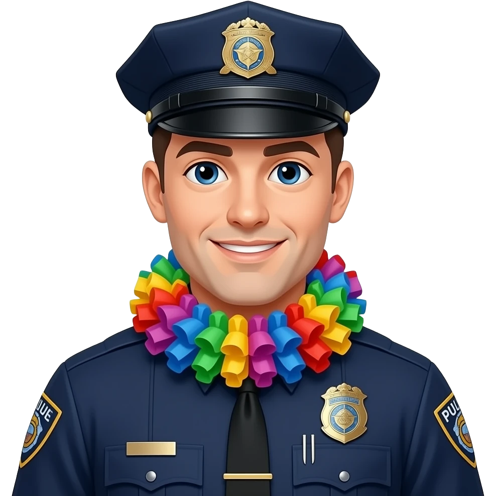 police with party ruffle on his neck emoji