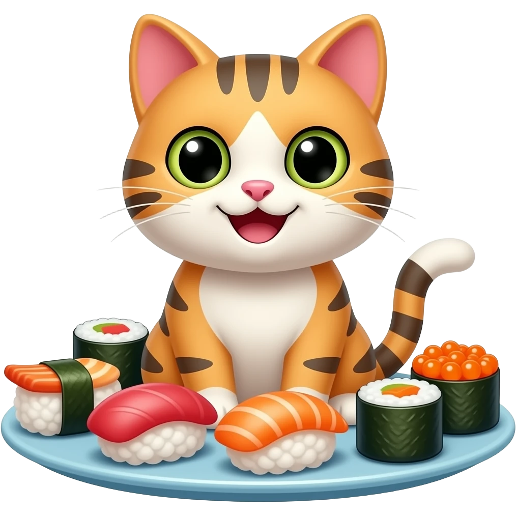 a happy cat surrounded by nigiri emoji