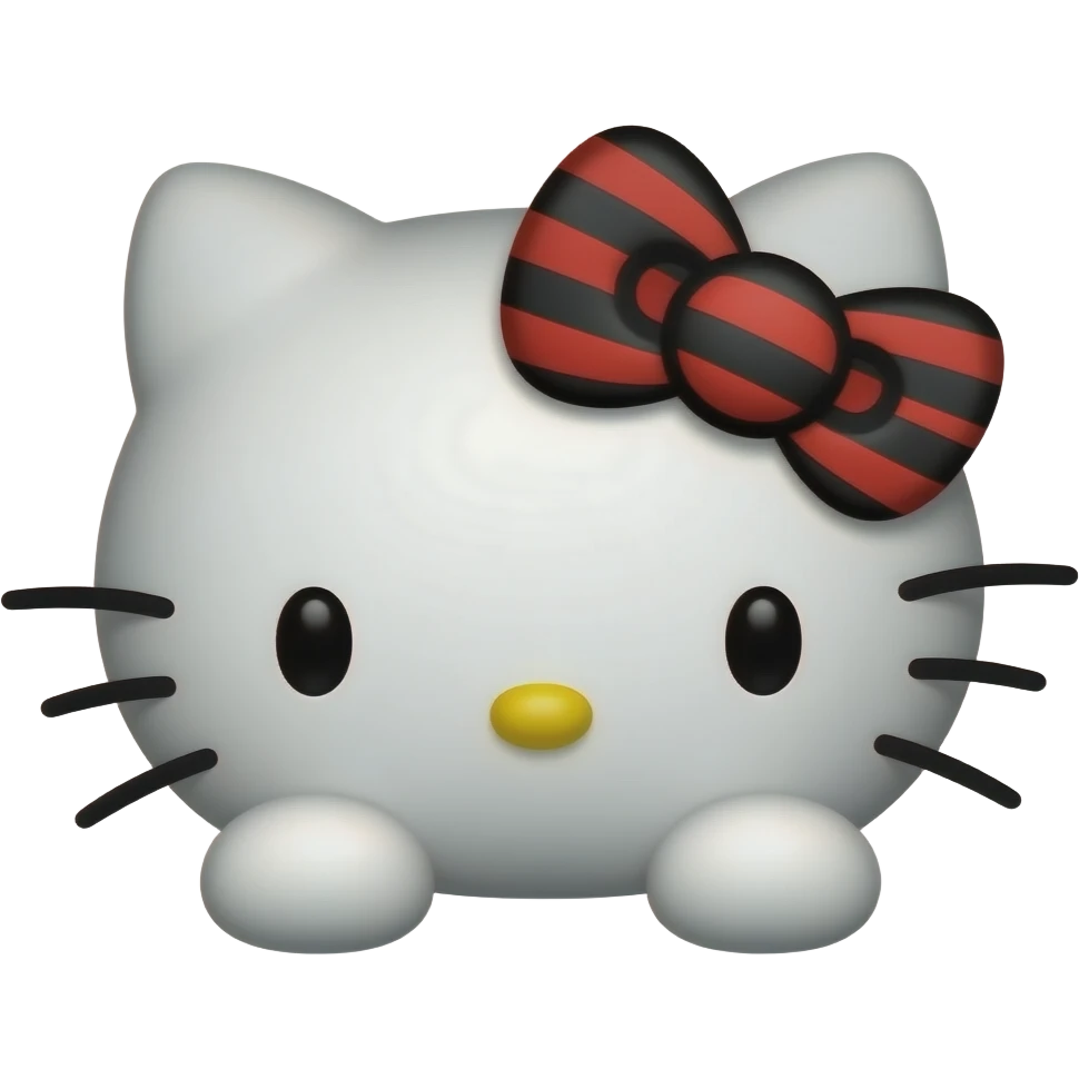 Hello Kitty head with two front paws and a red and black striped bow emoji
