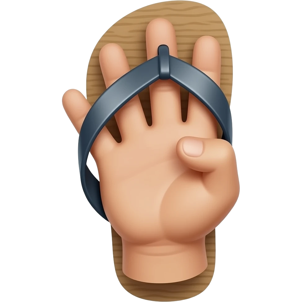 One hand holding gripping  onto a jandal like about to hit emoji