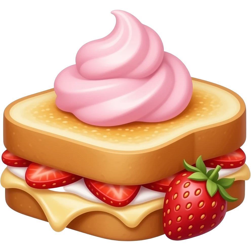 French toast with strawberries and pink whipped cream emoji