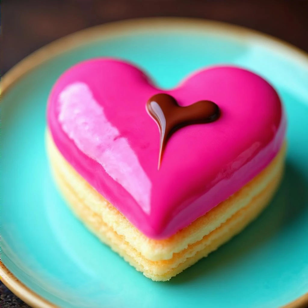 pink heart-shaped food with a chocolate drizzle emoji