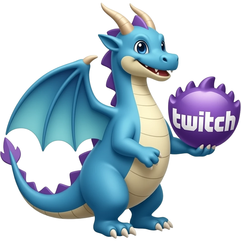 Blue dragon holding twitch logo looking right emoji