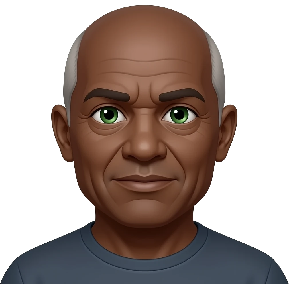Older,bald,green eyes, go t, dark skinned emoji