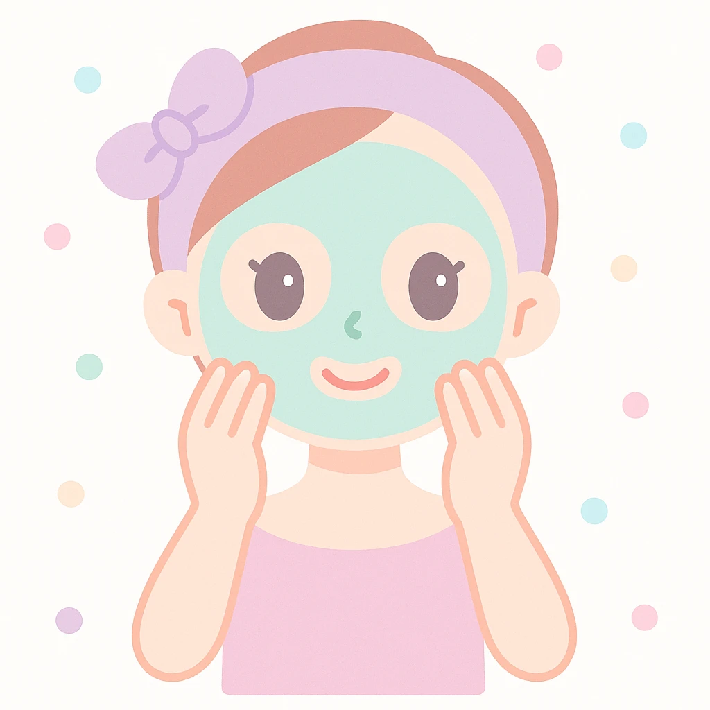 woman applying face mask, relaxed, pastel tones, clean background emoji