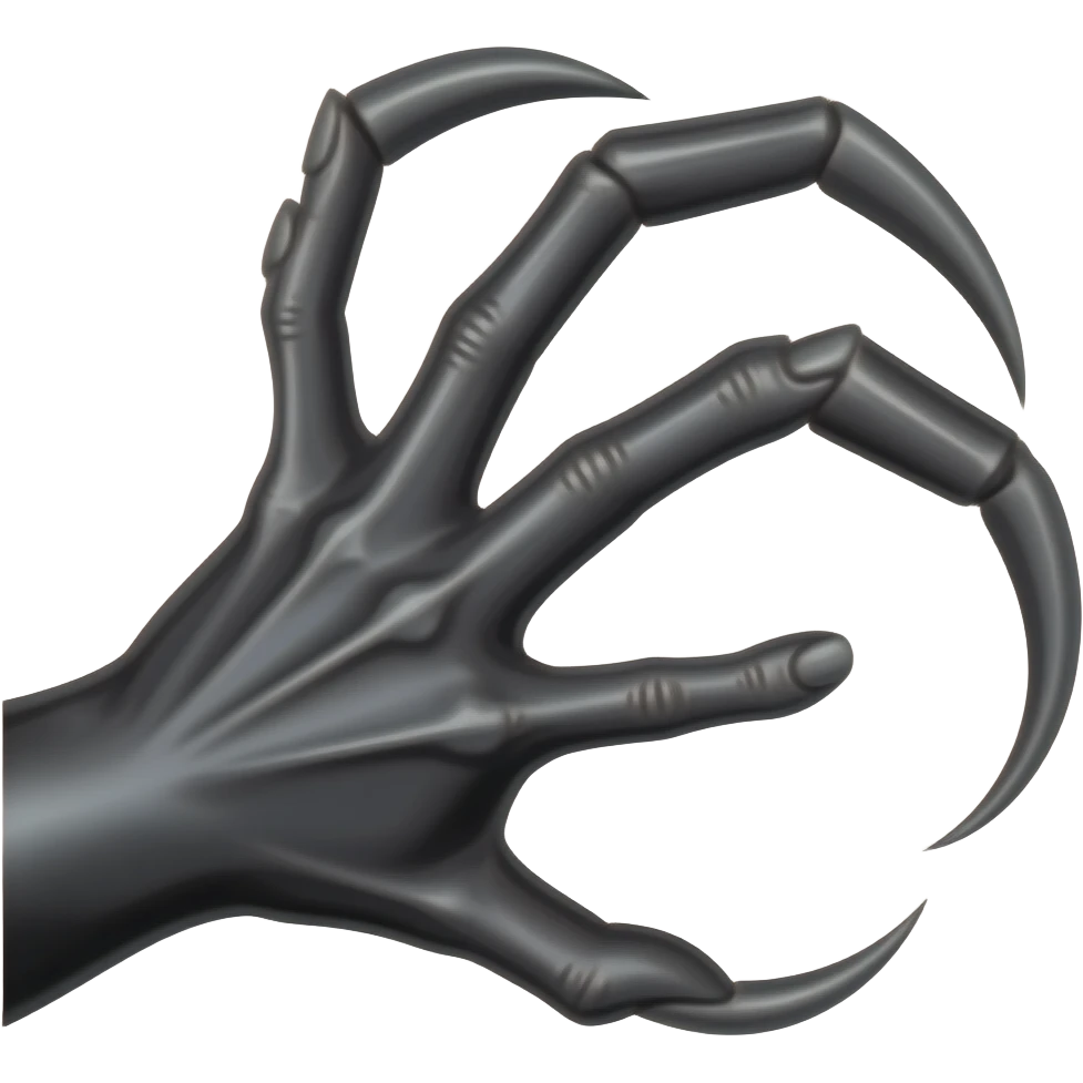 Long dark Demonic hand with sharp claws. Make the hand reach out to attack and slash towards the right of the image violently. Shift the perspective to a side profile to show the curvature and length of the claws more clearly. emoji