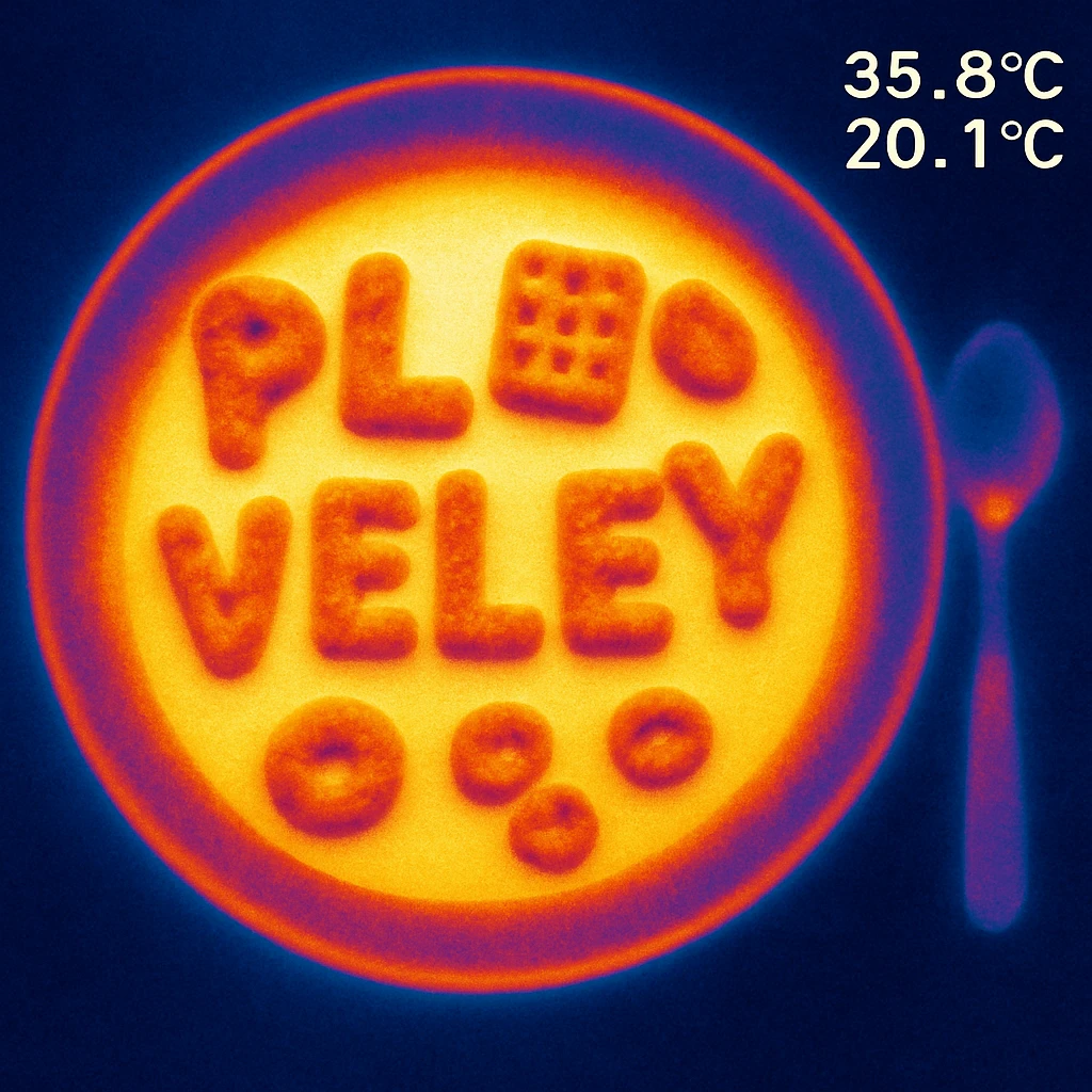 Plate with milk and a ready-made breakfast in the form of letters, the letters spell out "PLAVLEYS" emoji