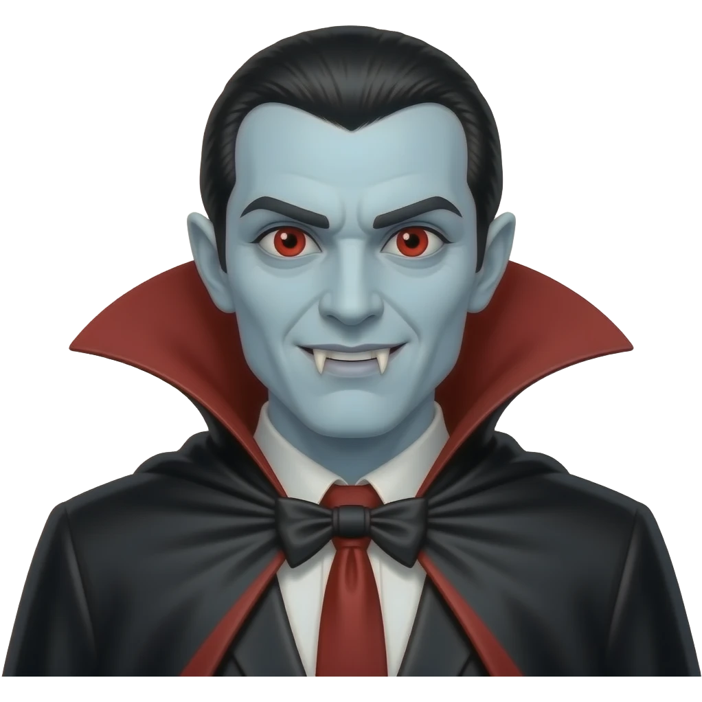 Count Dracula from Heroes and Villains with red eyes, black silk cape emoji