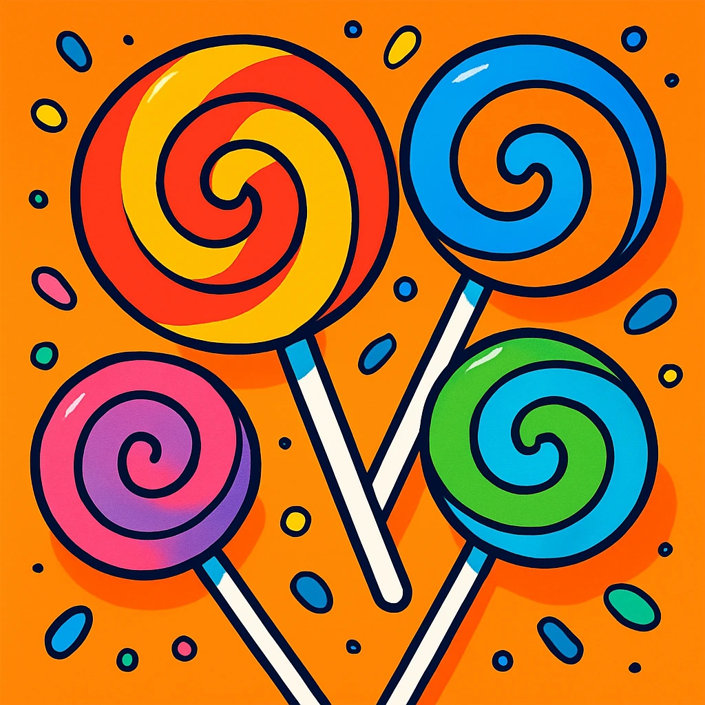 colorful lollipops with swirls, vibrant and fun, playful style, vibrant toon emoji