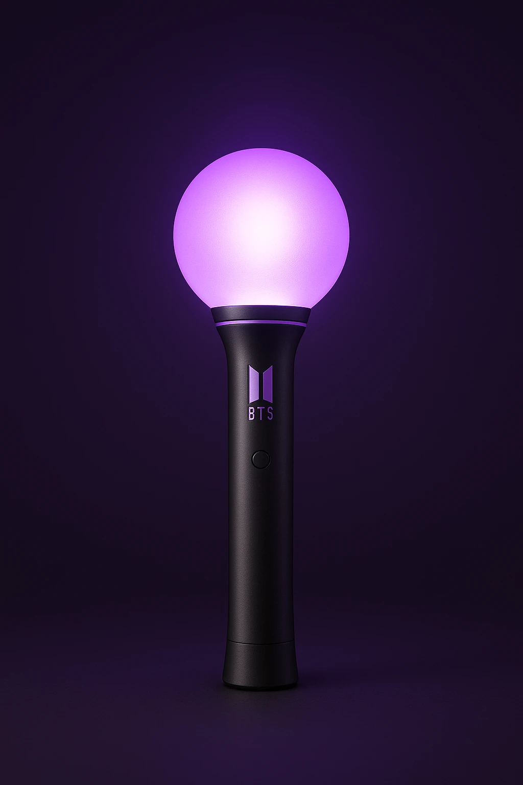 BTS nightstick, K-pop lightstick, sleek and modern design, purple accents, glowing, minimal background emoji