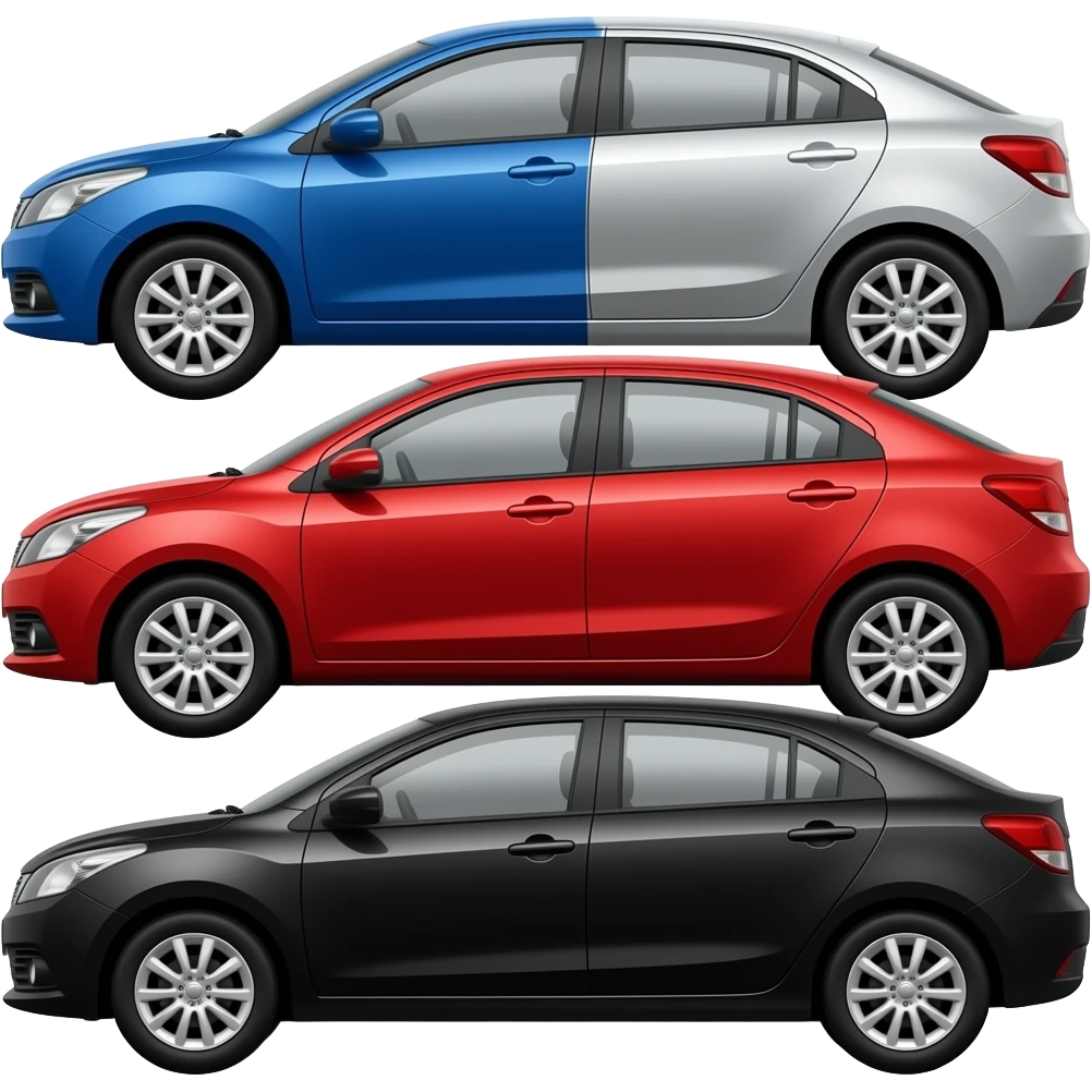 make maruti suzuki victoris partly 1/4 blue color , partly 1/4 silver color , partly 1/4 red color, partly 1/4 black color emoji