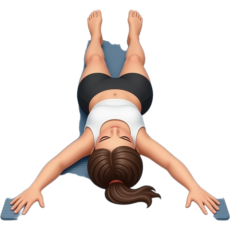 woman lying down on mat facing down with arms and legs extended emoji