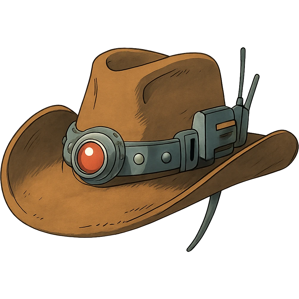 a tricked out futuristic cowboy hat, viewed 2/3 to the front emoji