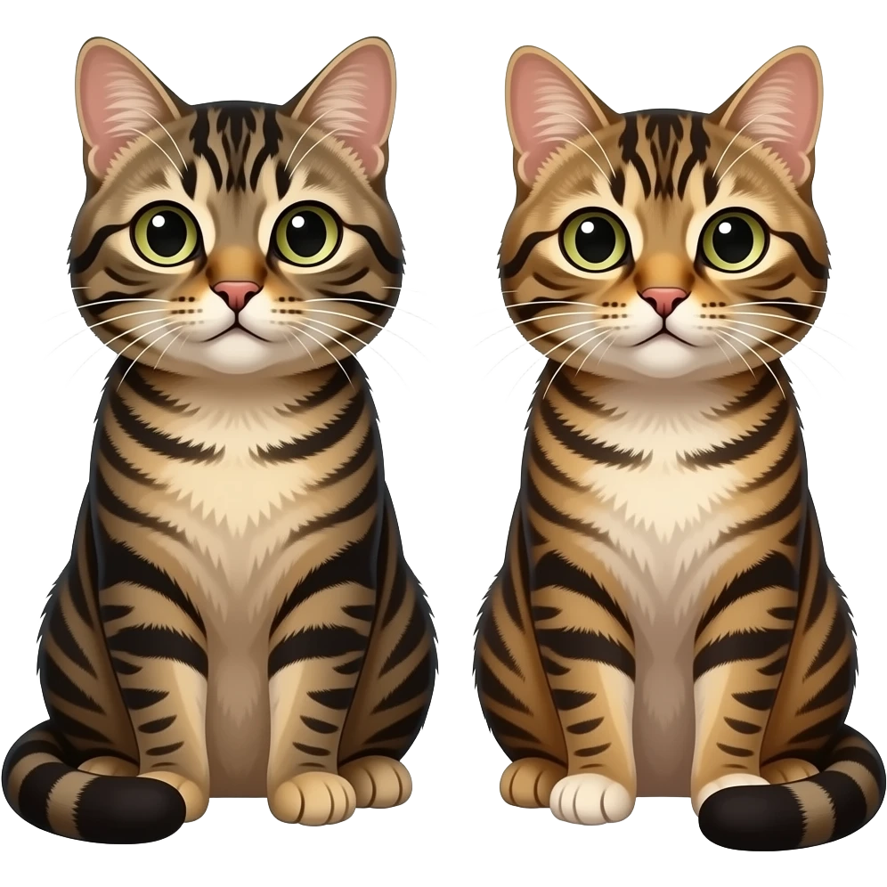 Two tabby cats. One fatter and darker than the other. Both with black and brown fur emoji