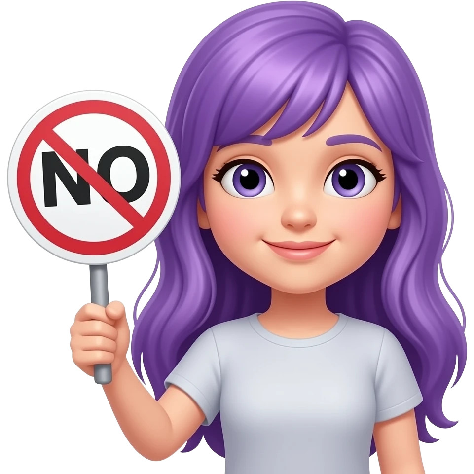 girl with long purple hair with a NO sign emoji
