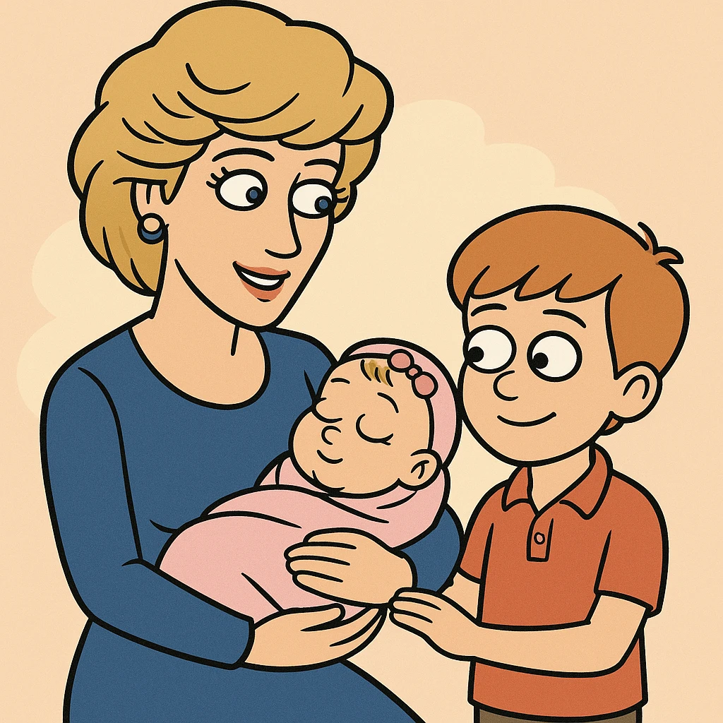 Princess Diana a baby Girl mom and a boy holding the baby emoji