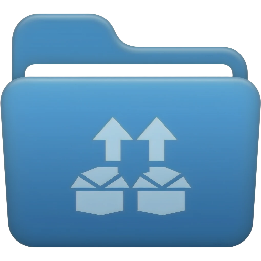 Transitions: Blue folder with a "box to box" arrow icon. emoji