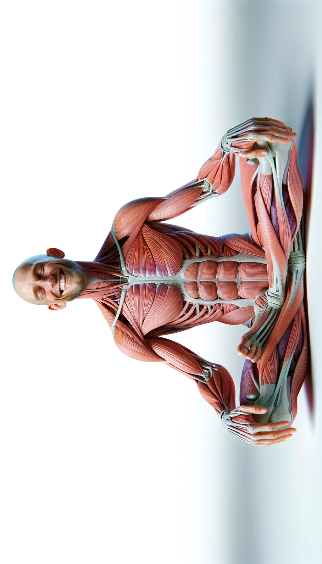 corpo umano anatomico a figura intera che sorride rilassato, iperrealistico 4k, isolato su sfondo bianco emoji