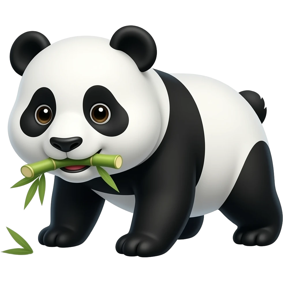 Cartoon panda on fours eating bamboo emoji