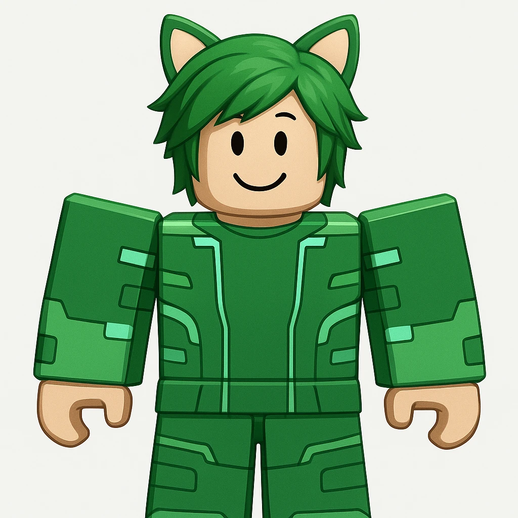 Edit the character in the original Roblox style with a happy expression, keeping the original Roblox style and background. emoji