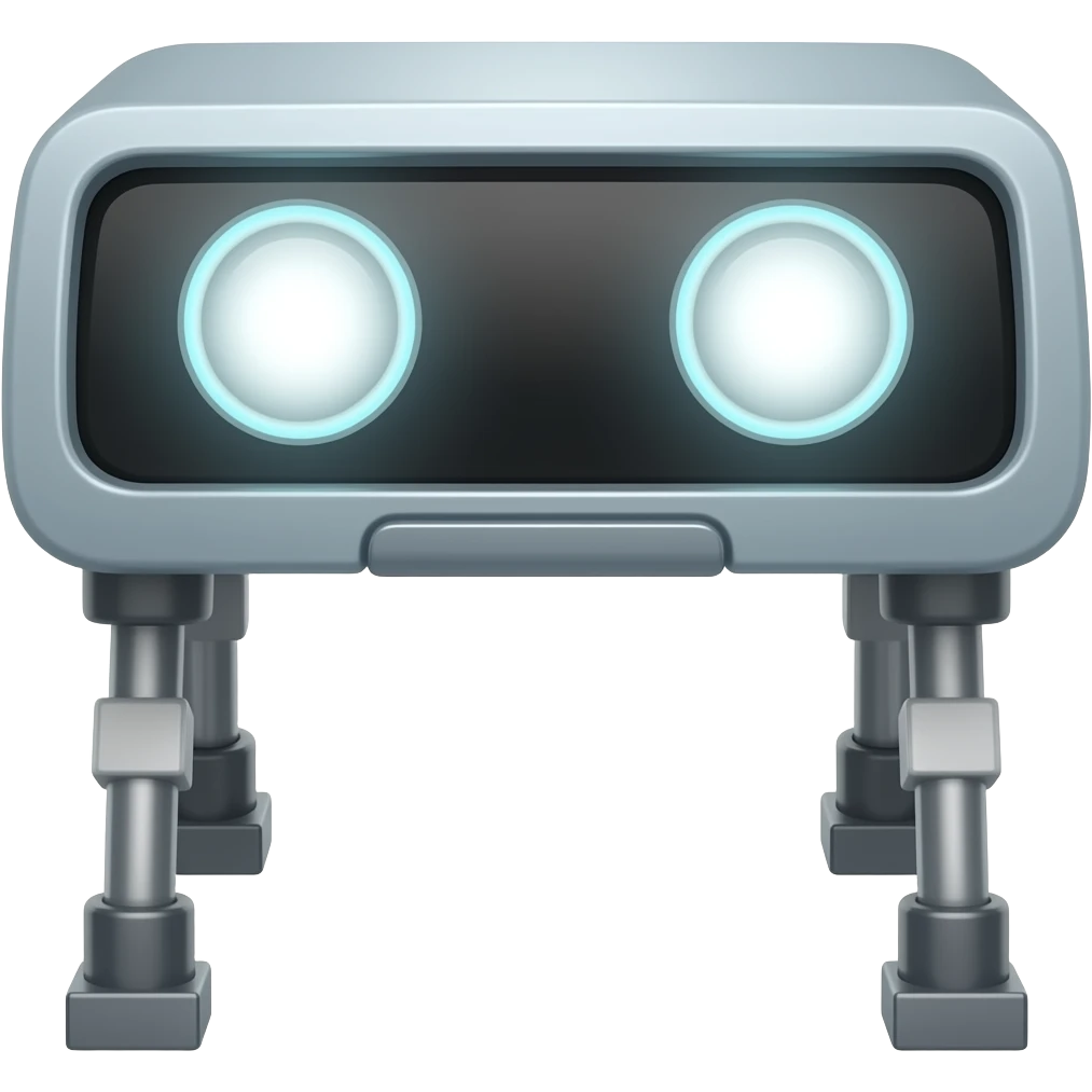 A platform with legs facing forward with glowing white eyes and with no arms emoji