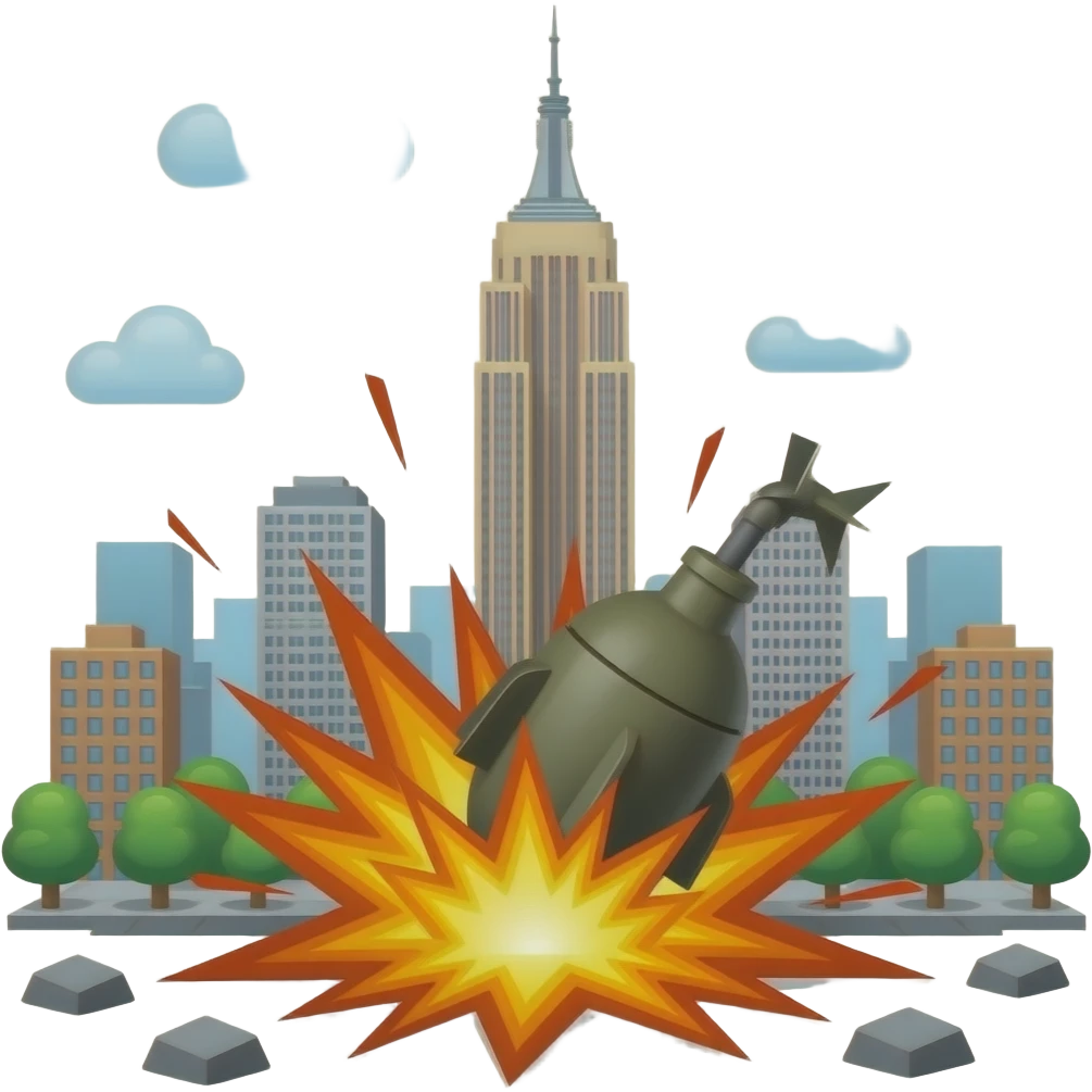 I want to create New York City getting bombed with a bomb hitting the Ground and exploding emoji