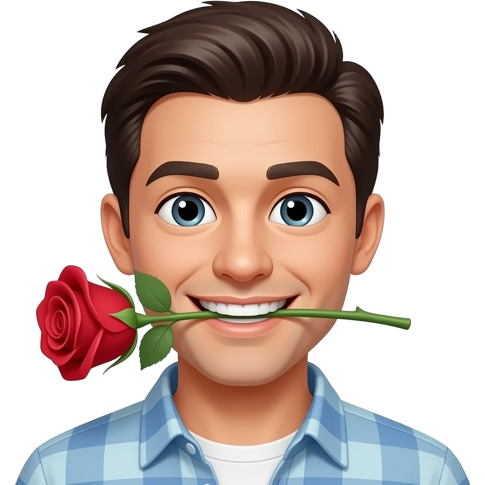 a classic emoji which is flirting and has a rose in his mouth emoji